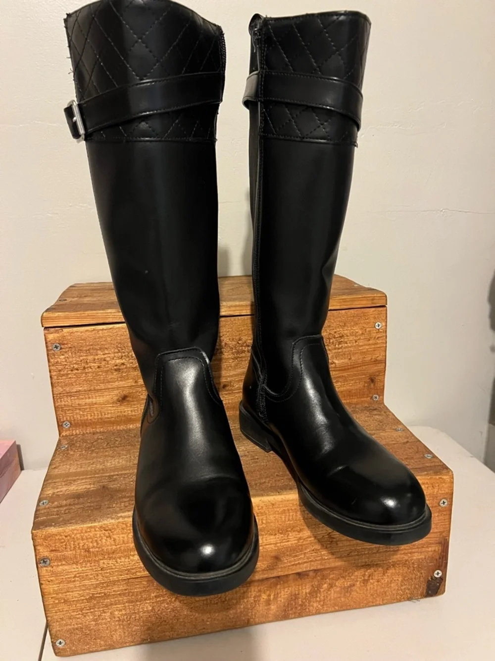 St. John's Bay Black Quilted-Cuff Knee Riding Boot with Buckle